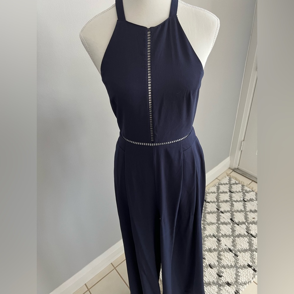 Blue Blush Navy Halter Jumpsuit with Wide Legs, Great Condition, Size Large